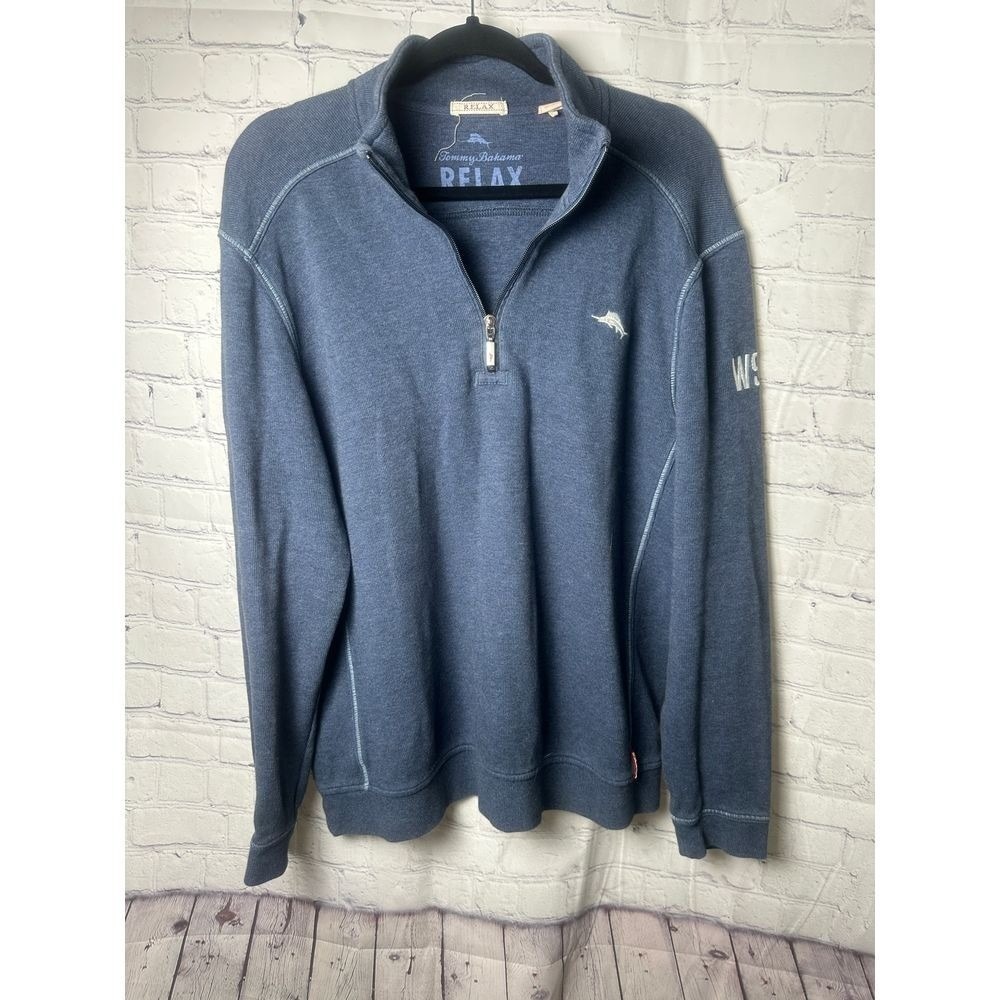 Tommy Bahama Relax Mens L Blue 2014 World Series MLB 1/4 Zip Cotton Pullover